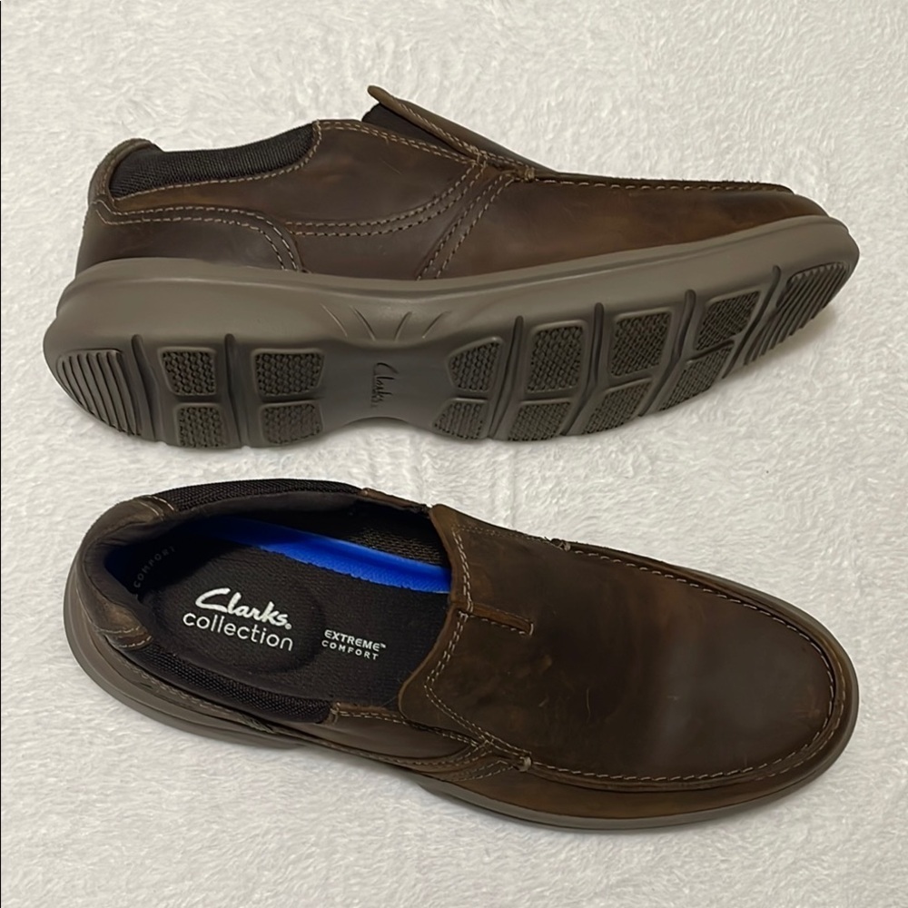 NWOB Clarks Men's Brown Leather Slip-On Shoes Sz 11W - Picture 10 of 11